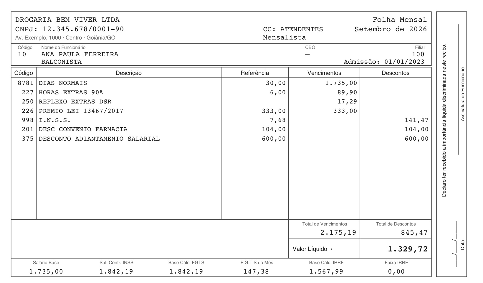 Holerite e recibos gerados pelo RH Farma